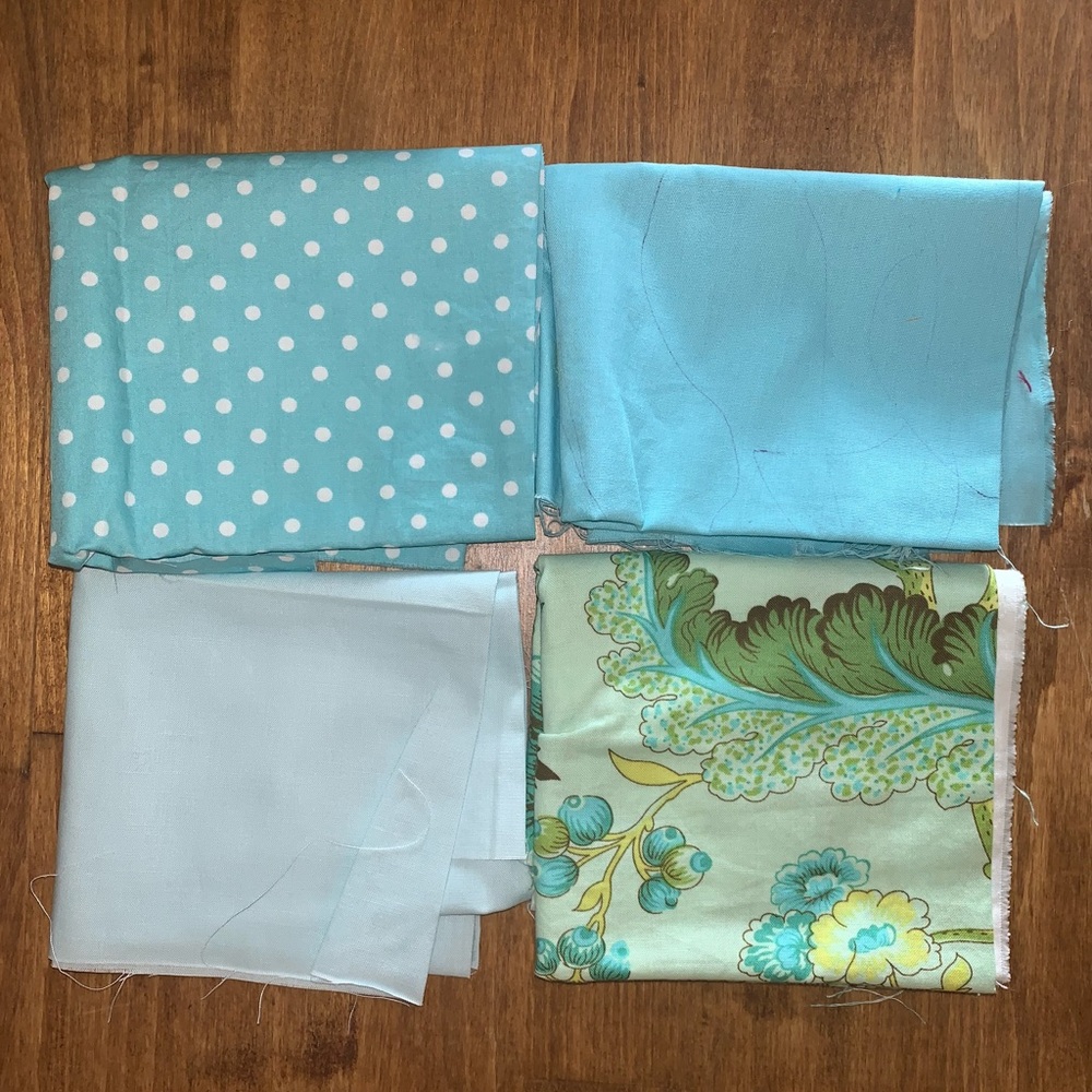 Blues and greens fabric bundle.